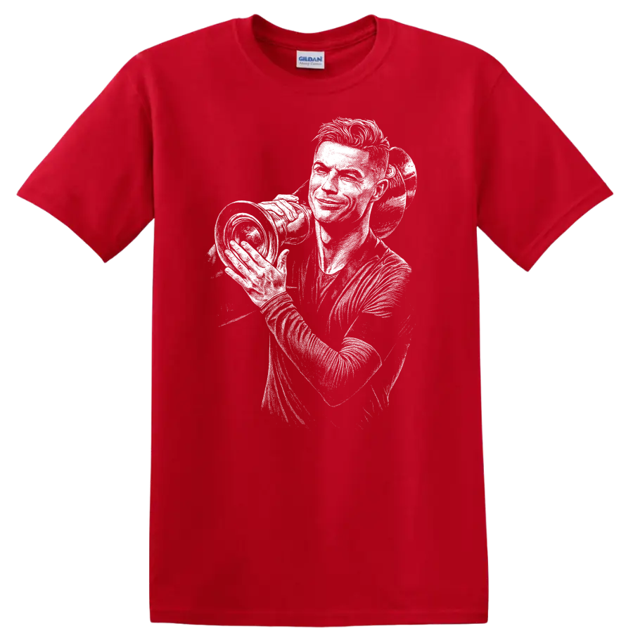 High-contrast retro soccer portrait of Cristiano Ronaldo T - Red