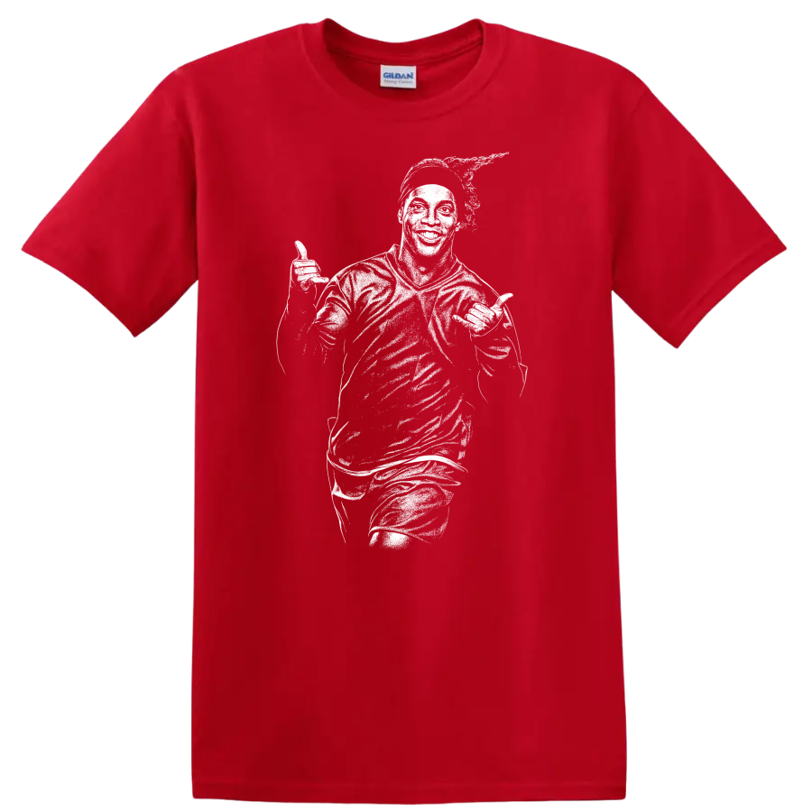 Retro soccer player portrait in legend style inspired by Ronaldinho on a T - Red