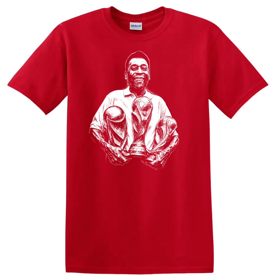 Retro soccer Pelé legend style portrait graphic T - Red