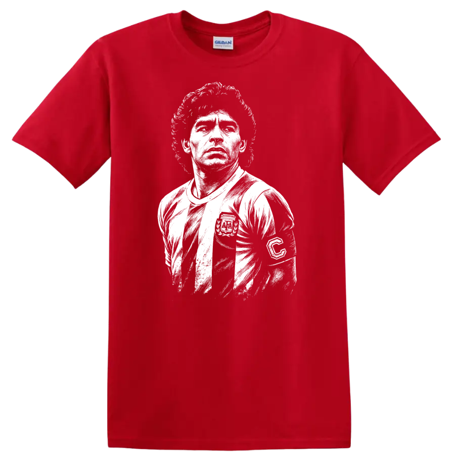 Black and white retro portrait of Diego Maradona on a T - Red