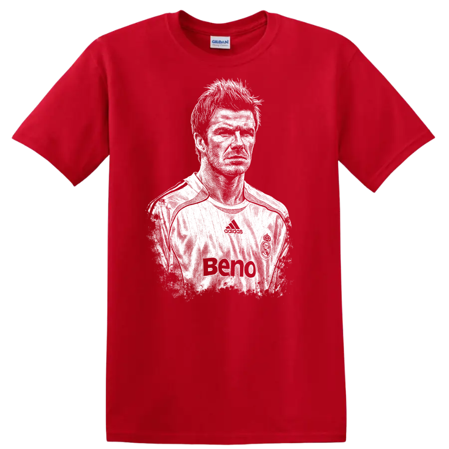 Retro soccer portrait style graphic inspired by David Beckham on a - Red