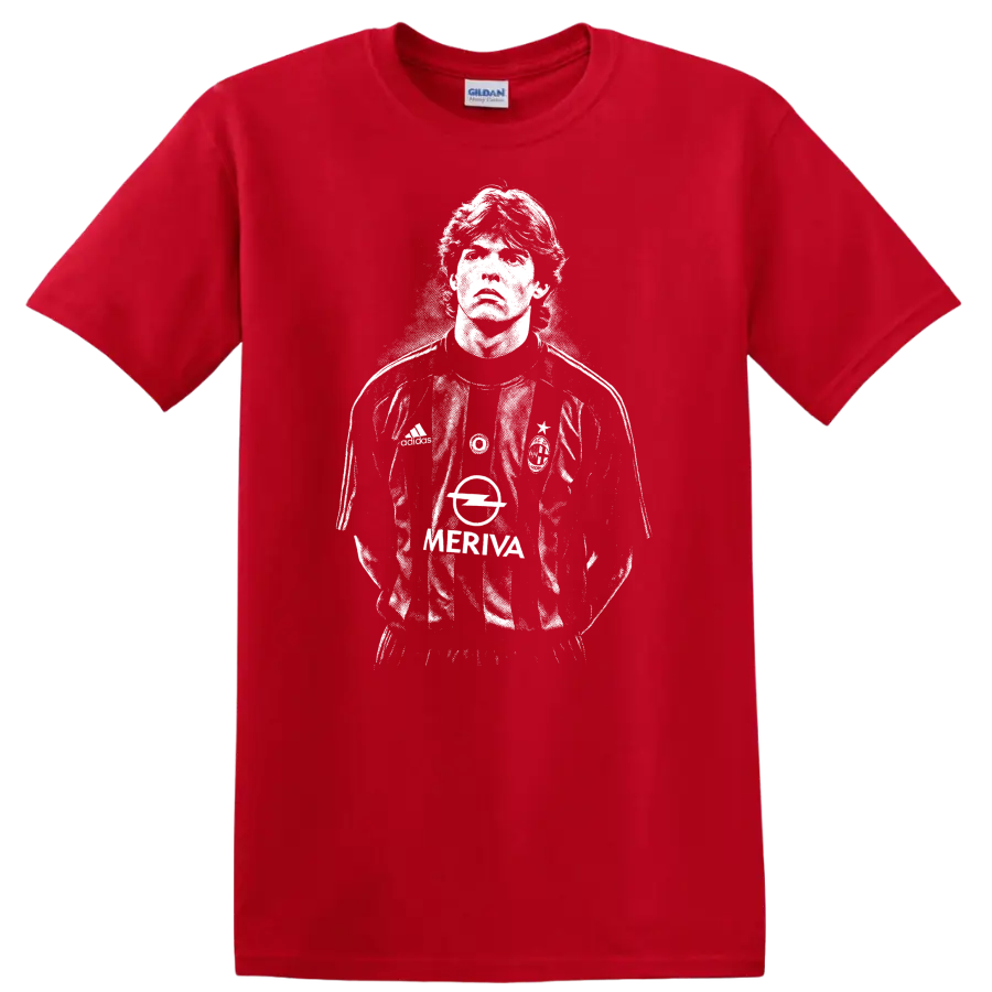 Retro black and white soccer legend portrait style graphic of Ricardo Kaká T - Red