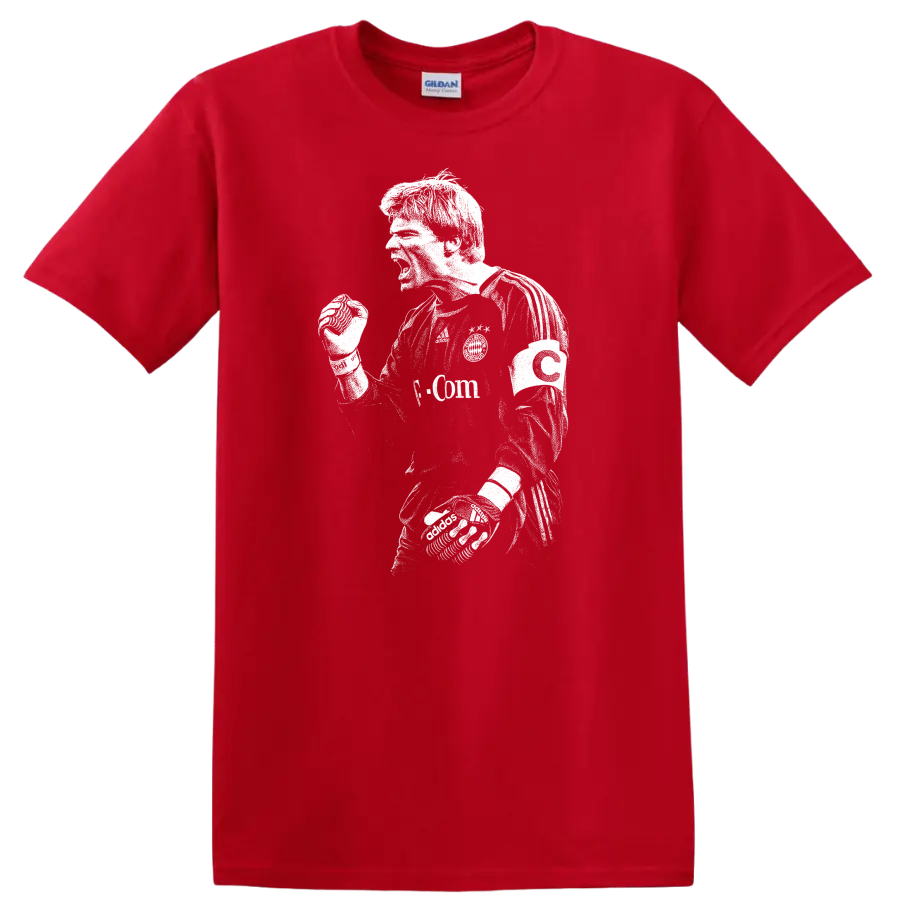 Black and white retro soccer portrait of Oliver Kahn on a T - Red