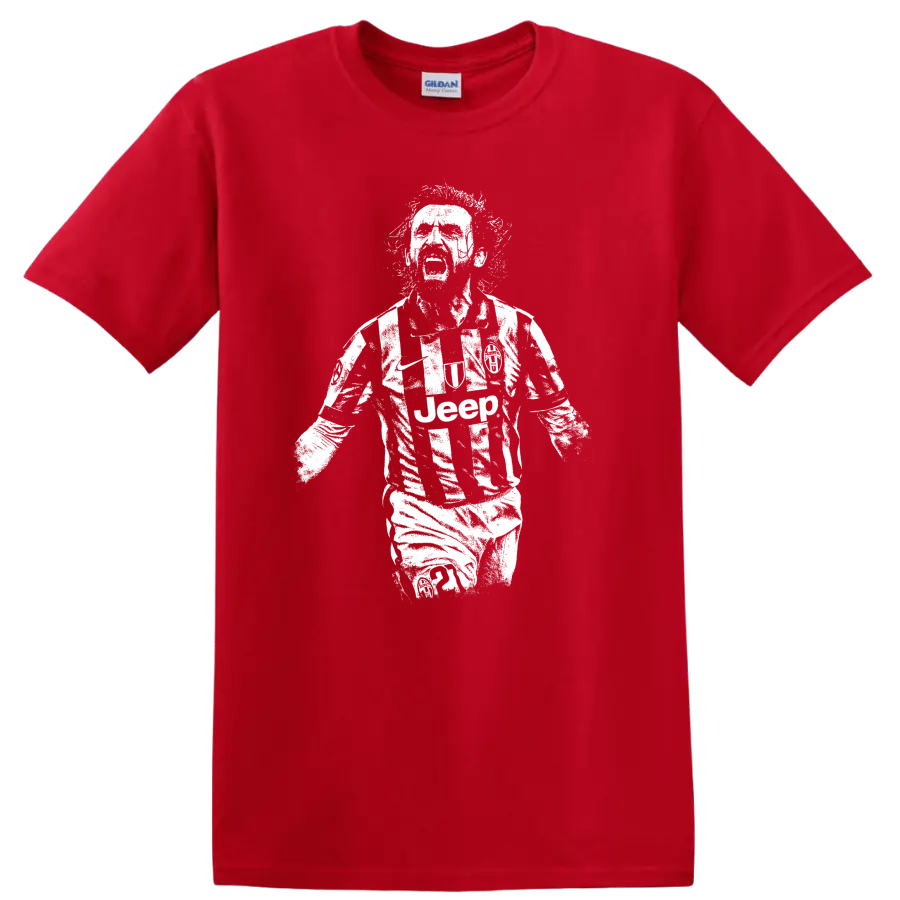 Retro soccer portrait design inspired by Andrea Pirlo on a T - Red