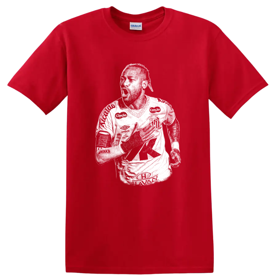 Retro soccer portrait silhouette inspired by Neymar Jr. on a black T - Red