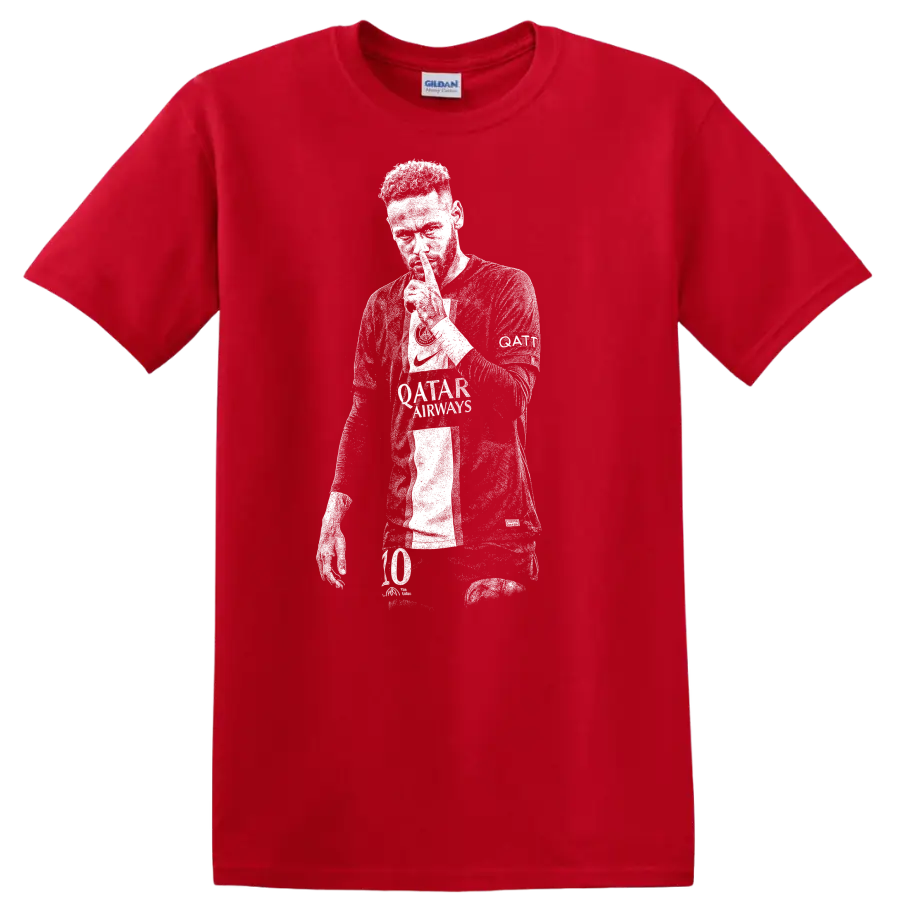 Retro soccer player portrait silhouette design inspired by Neymar Jr. T - Red