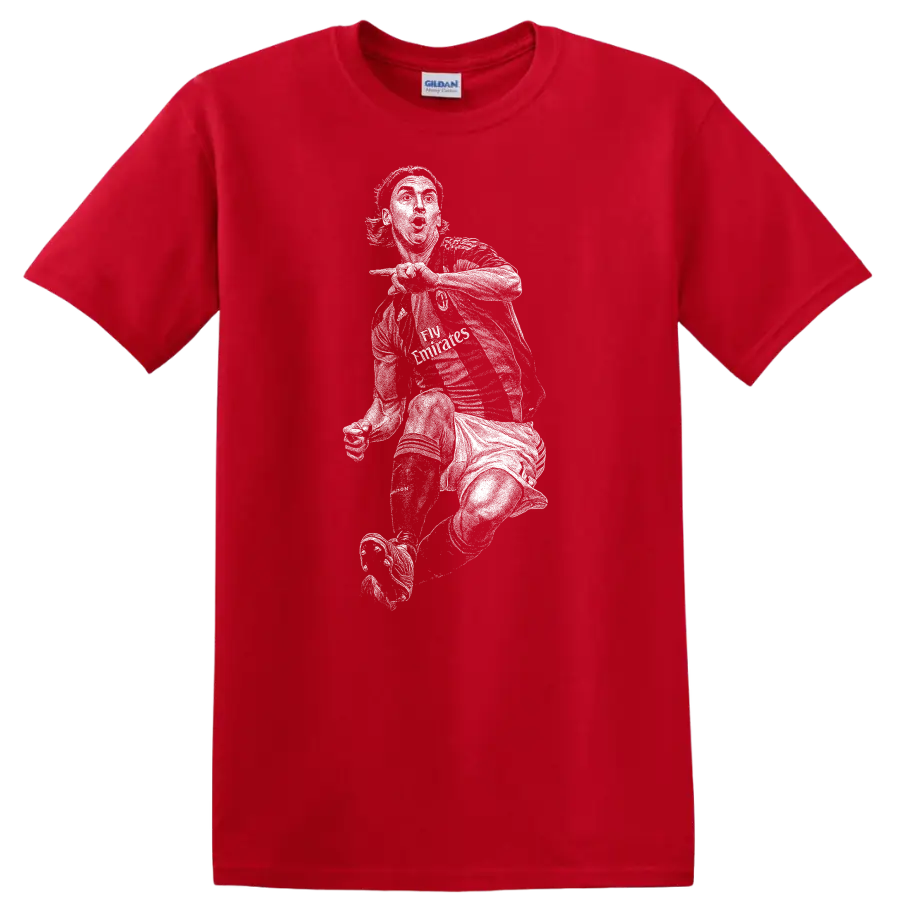 Retro soccer portrait of Zlatan Ibrahimović style graphic T - Red