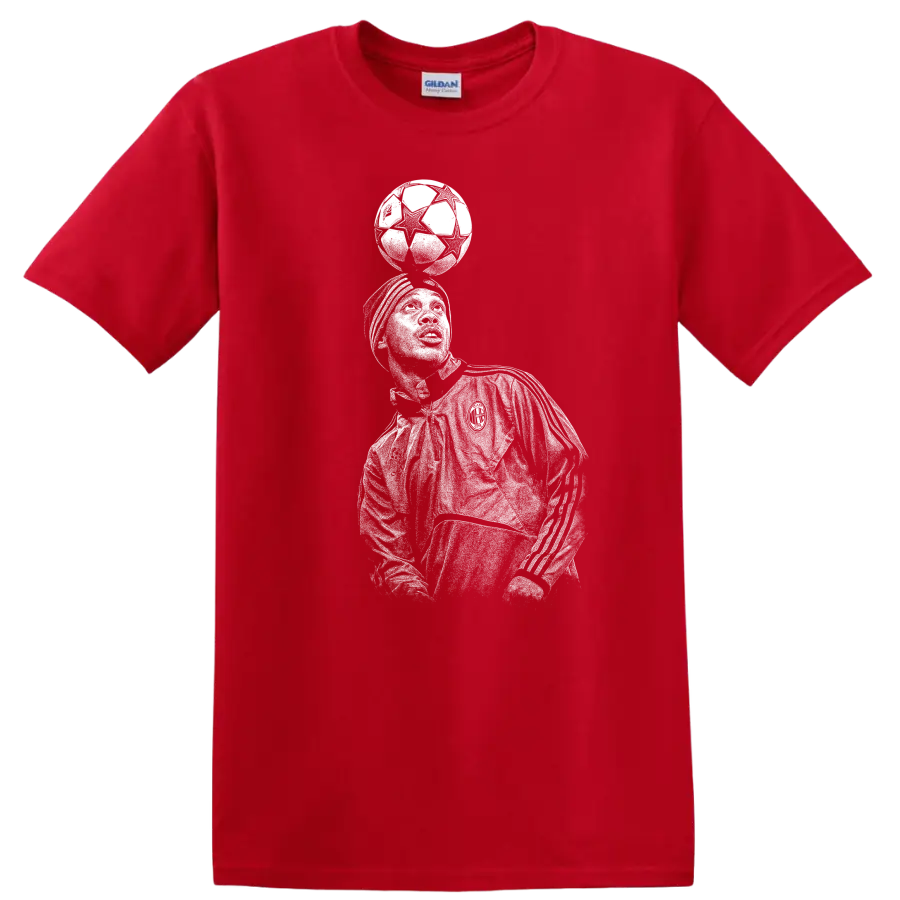 Retro soccer portrait of Ronaldo de Assis Moreira in legend style T - Red