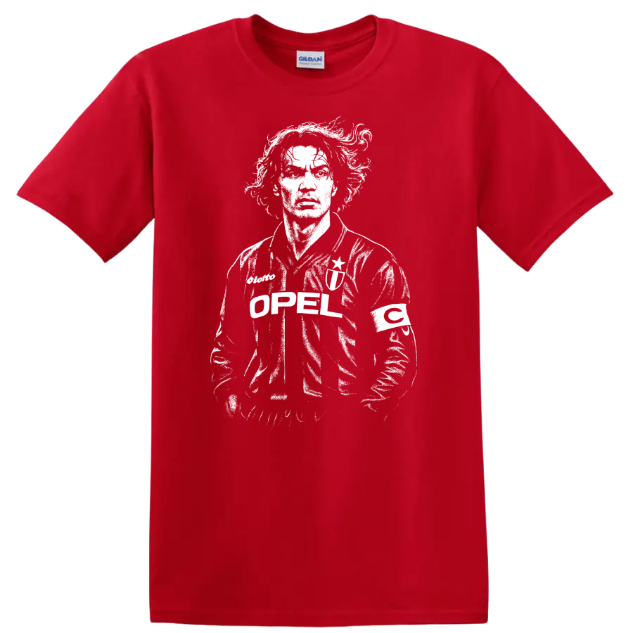 Retro soccer player portrait in vintage legend style T - Red