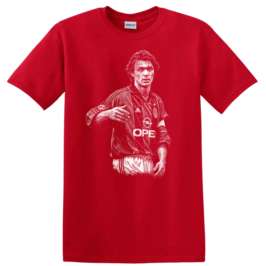 Retro soccer portrait of Paolo Cesare Maldini style graphic T - Red