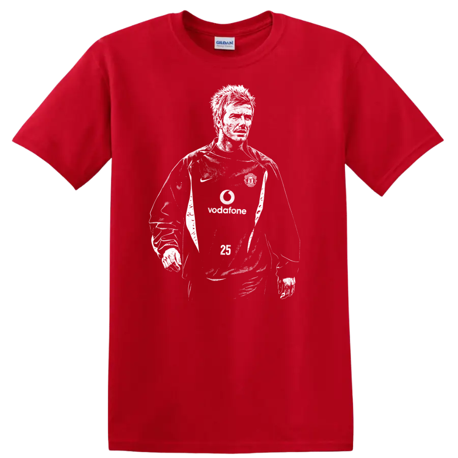 Black and white retro soccer player portrait graphic - Red