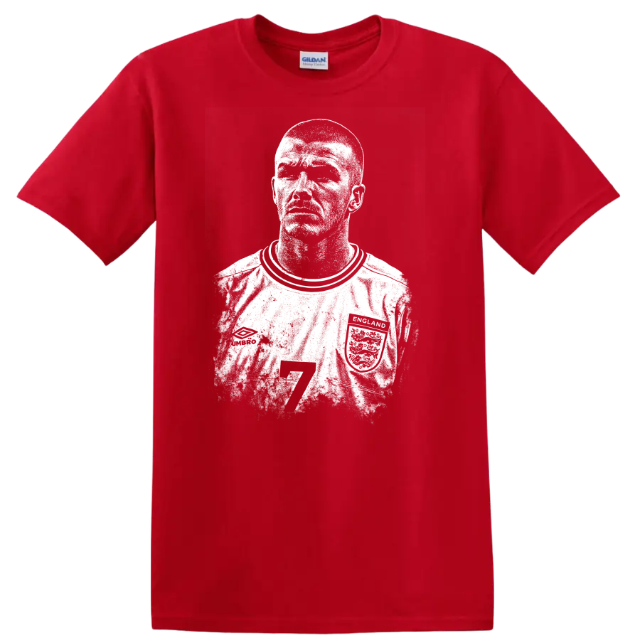 Retro soccer portrait David Beckham legend style T - Red