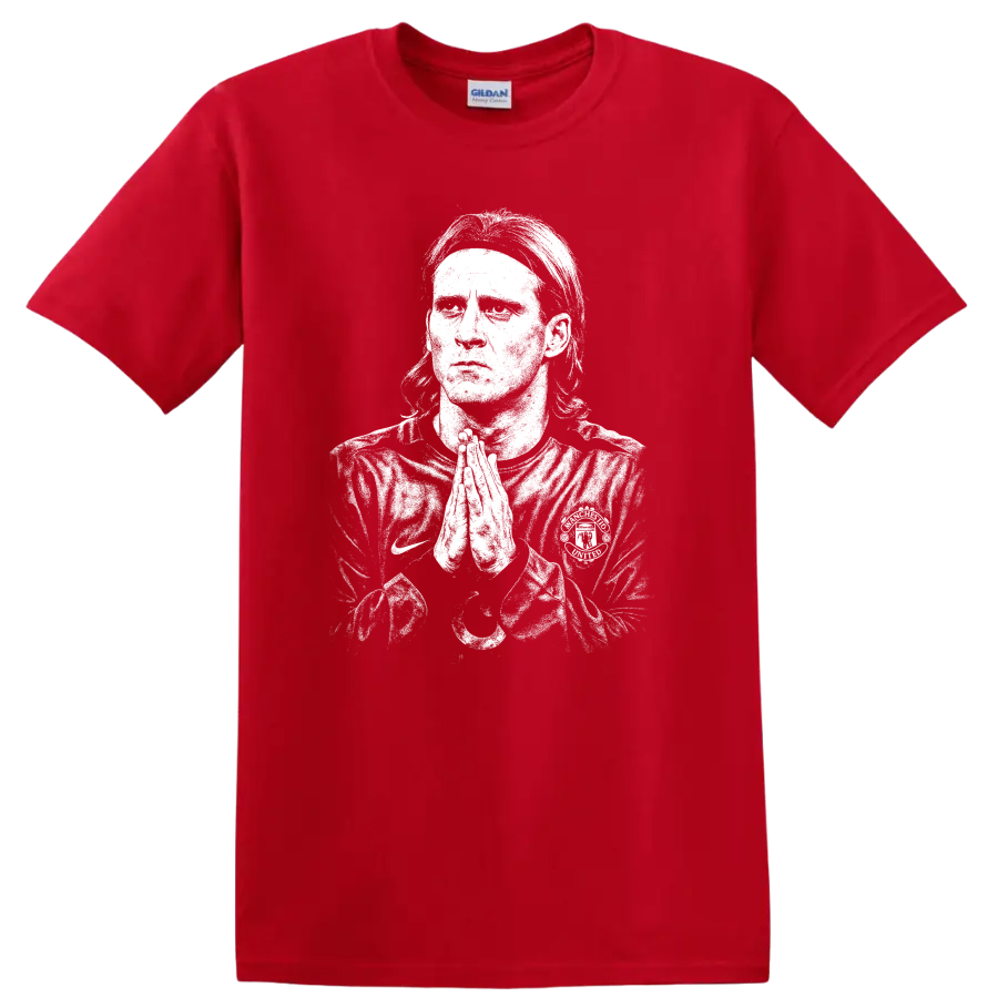 Retro soccer portrait graphic of Diego Forlán legend style on T - Red