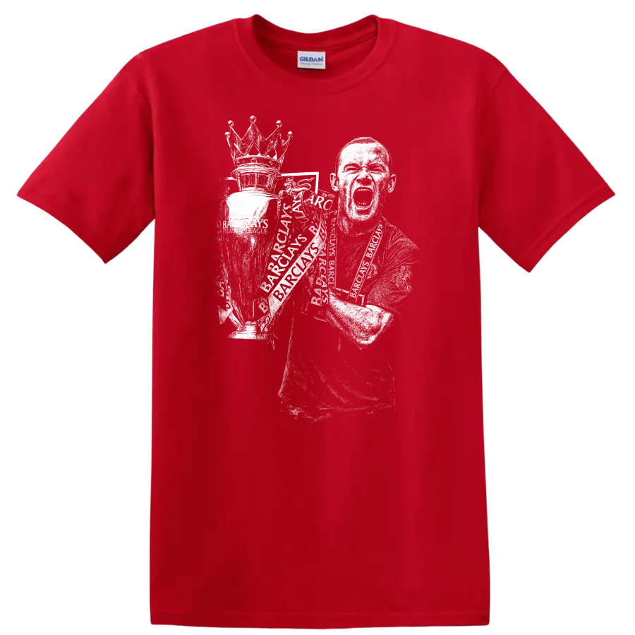 Retro soccer player portrait style graphic inspired by Wayne Rooney on a T - Red