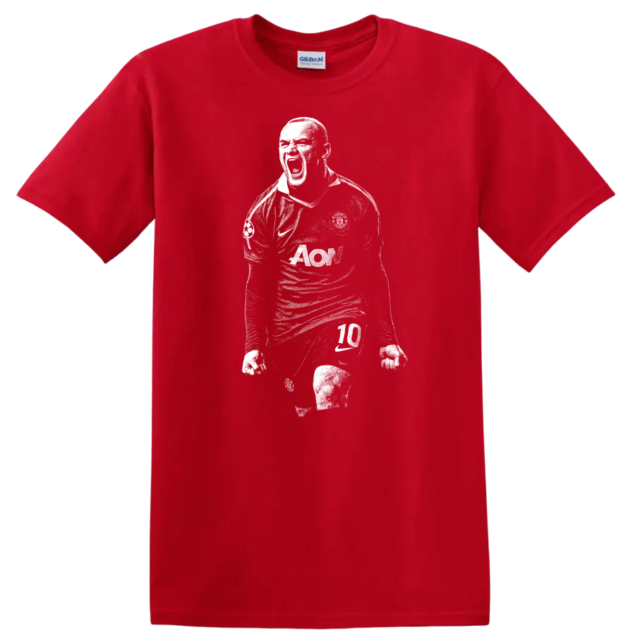 Retro black and white soccer player portrait style Wayne Rooney T - Red
