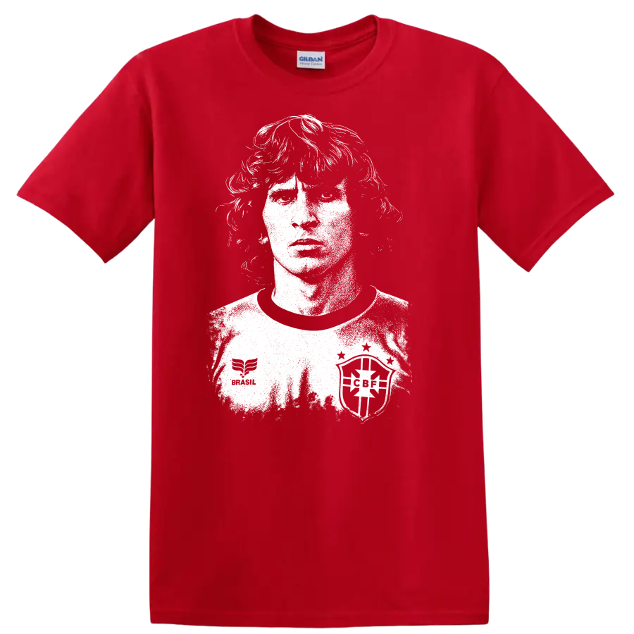 Retro soccer legend portrait of Arthur Antunes Coimbra black and white T shirt - Red