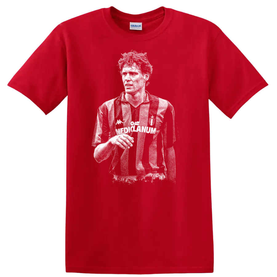 Black and white retro soccer portrait of Marco van Basten T shirt - Red