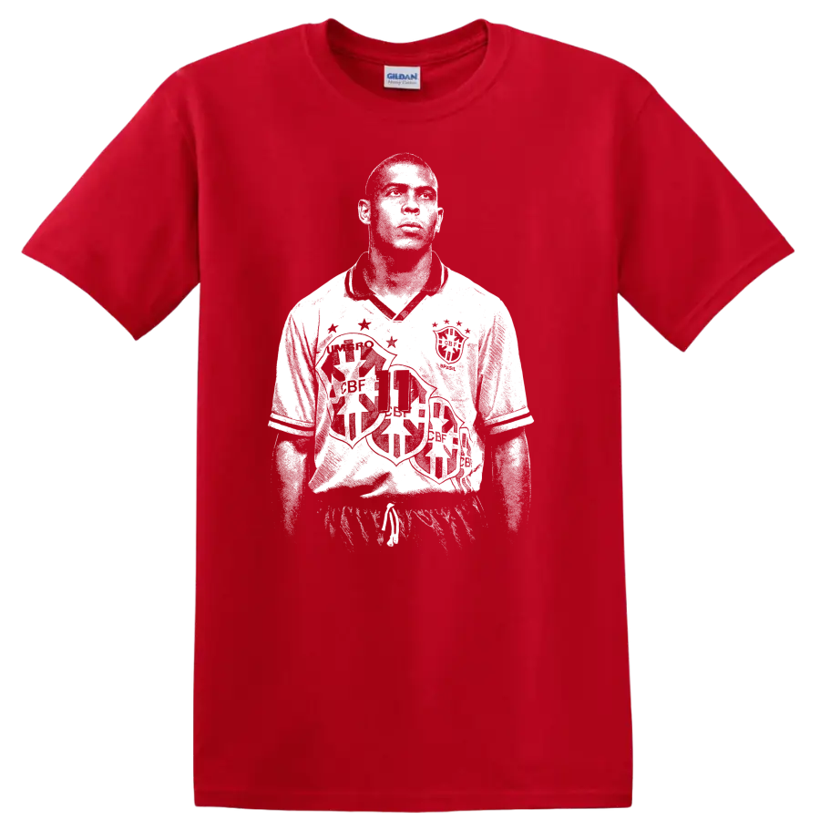 Retro soccer portrait of Ronaldo Nazário legend style - Red