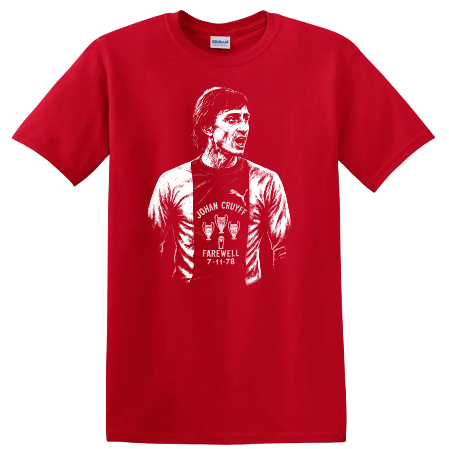 Retro black and white soccer legend portrait graphic T - Red