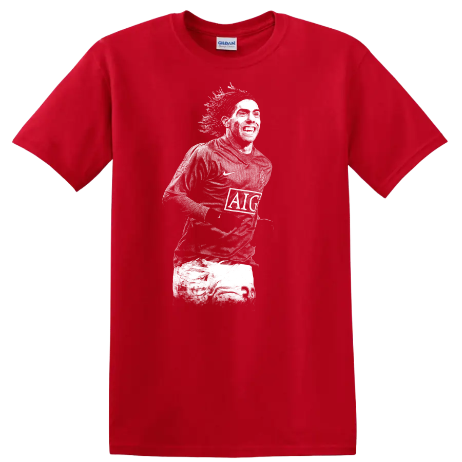 Retro soccer legend portrait of Carlos Alberto Tévez on T - Red