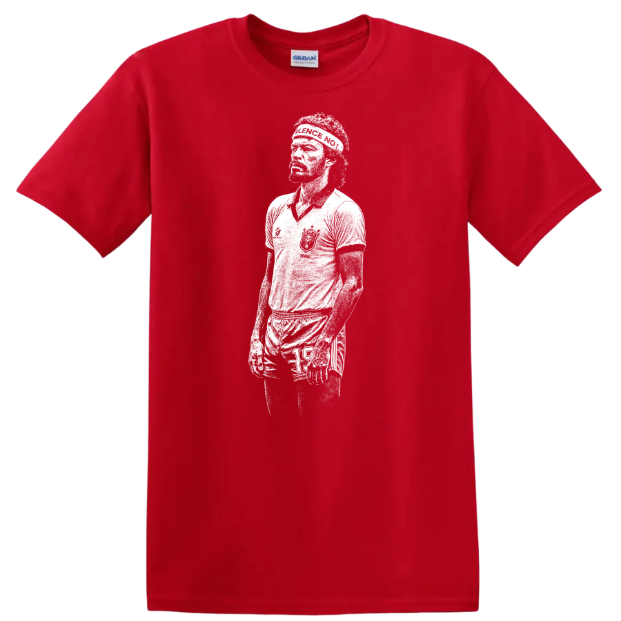 Retro soccer legend portrait graphic of Sócrates Brasileiro on - Red