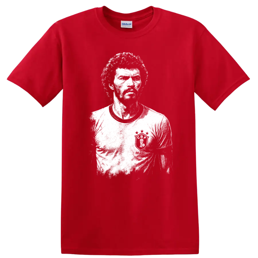 Retro black and white portrait of Sócrates Brasileiro T Shirt - Red