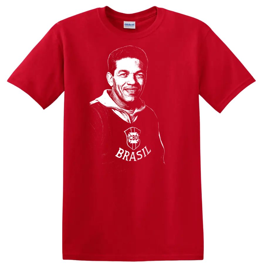 Black and white retro soccer legend portrait graphic T - Red