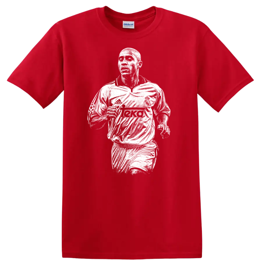 Retro soccer portrait of Roberto Carlos da Silva Rocha legend style T - Red