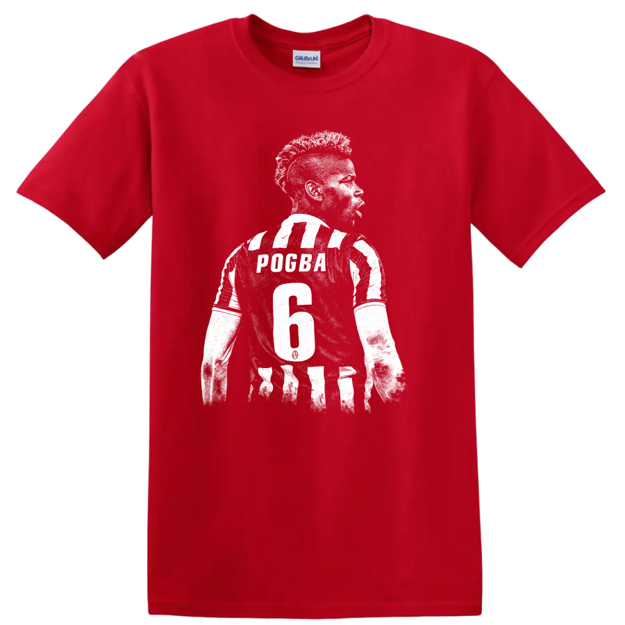 Black and white retro soccer portrait graphic inspired by Paul Pogba T - Red