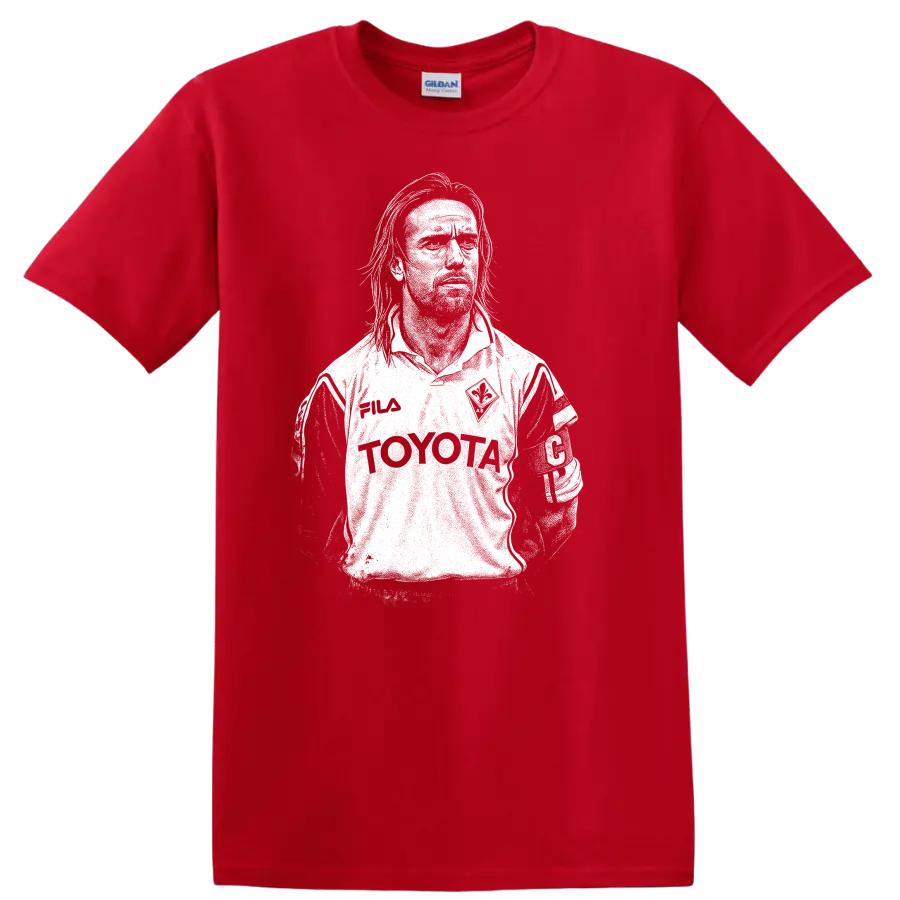 Black and white retro soccer portrait of Gabriel Omar Batistuta T - Red