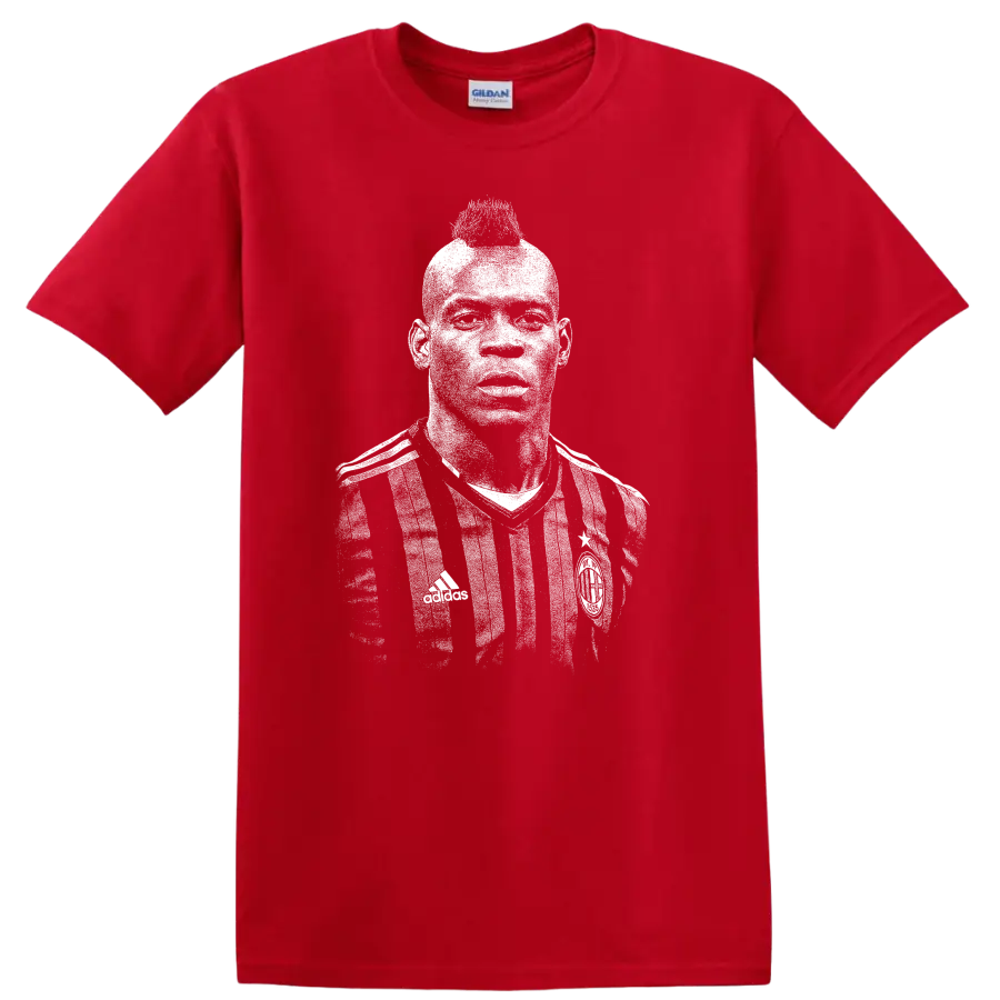 Retro soccer player portrait graphic inspired by Mario Balotelli on a T - Red