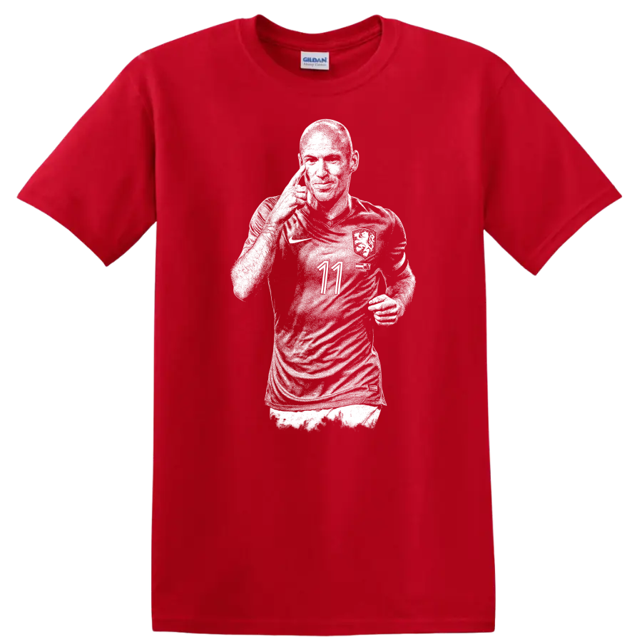 Retro soccer portrait of Arjen Robben style graphic T - Red