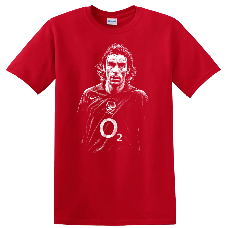 Retro soccer player portrait of Robert Pirès style in high-contrast black and white T shirt - Red