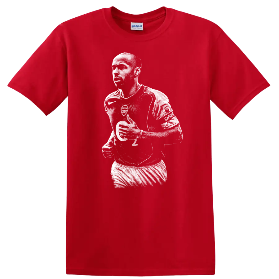 Black and white retro Thierry Henry soccer portrait T - Red