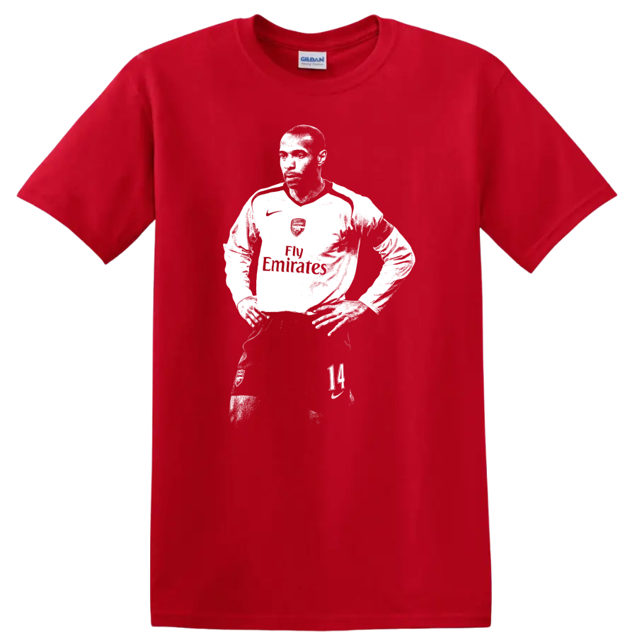 Retro black and white Thierry Henry soccer portrait style T - Red
