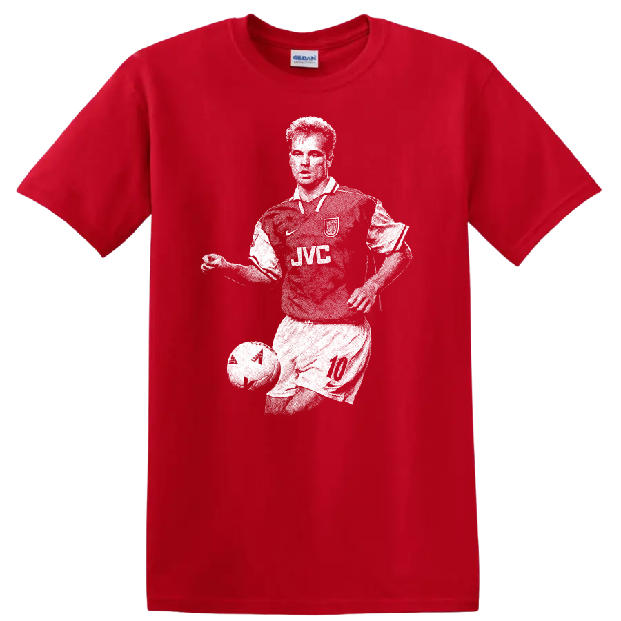 Retro soccer player portrait of Dennis Bergkamp on T - Red