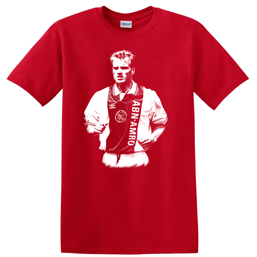 Retro black and white Dennis Bergkamp portrait T Shirt - Red