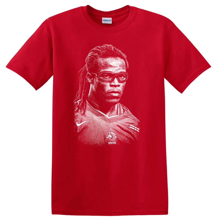 Black and white retro soccer player portrait T - Red
