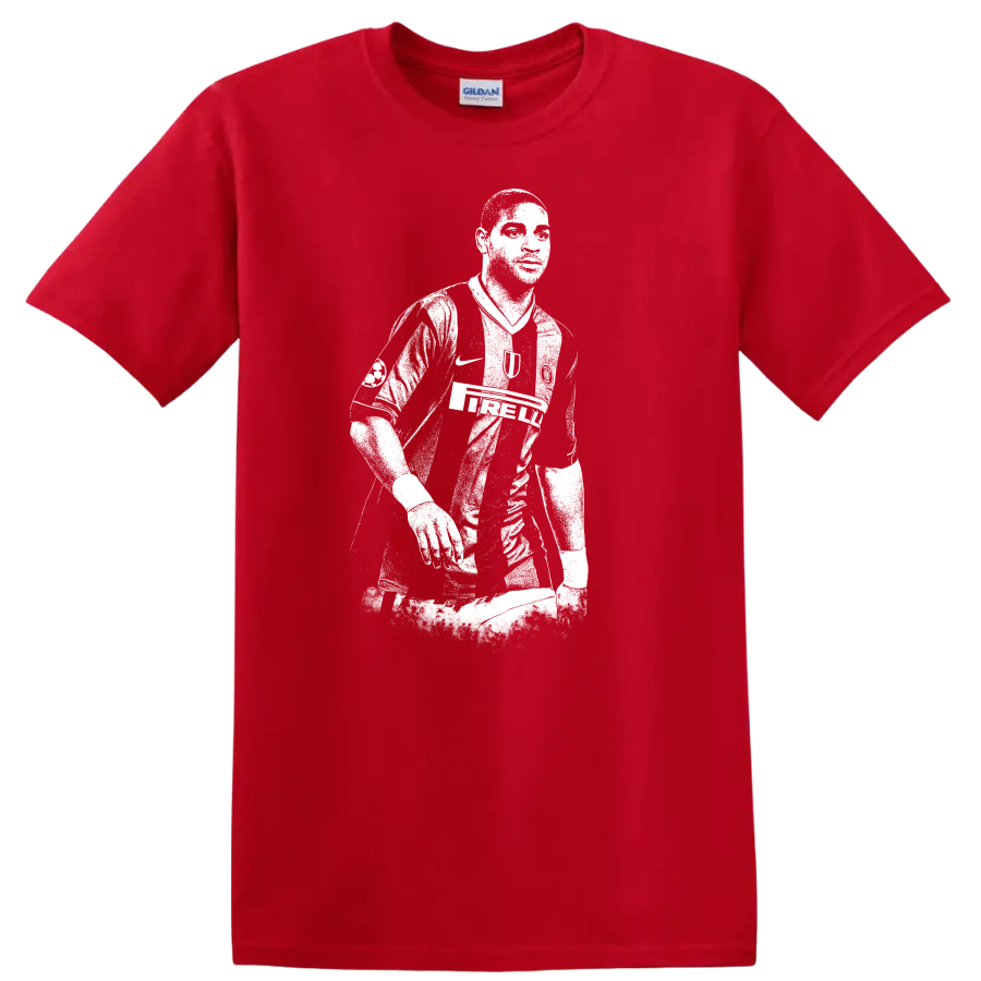 Retro soccer legend portrait silhouette style T Shirt featuring Adriano Leite - Red