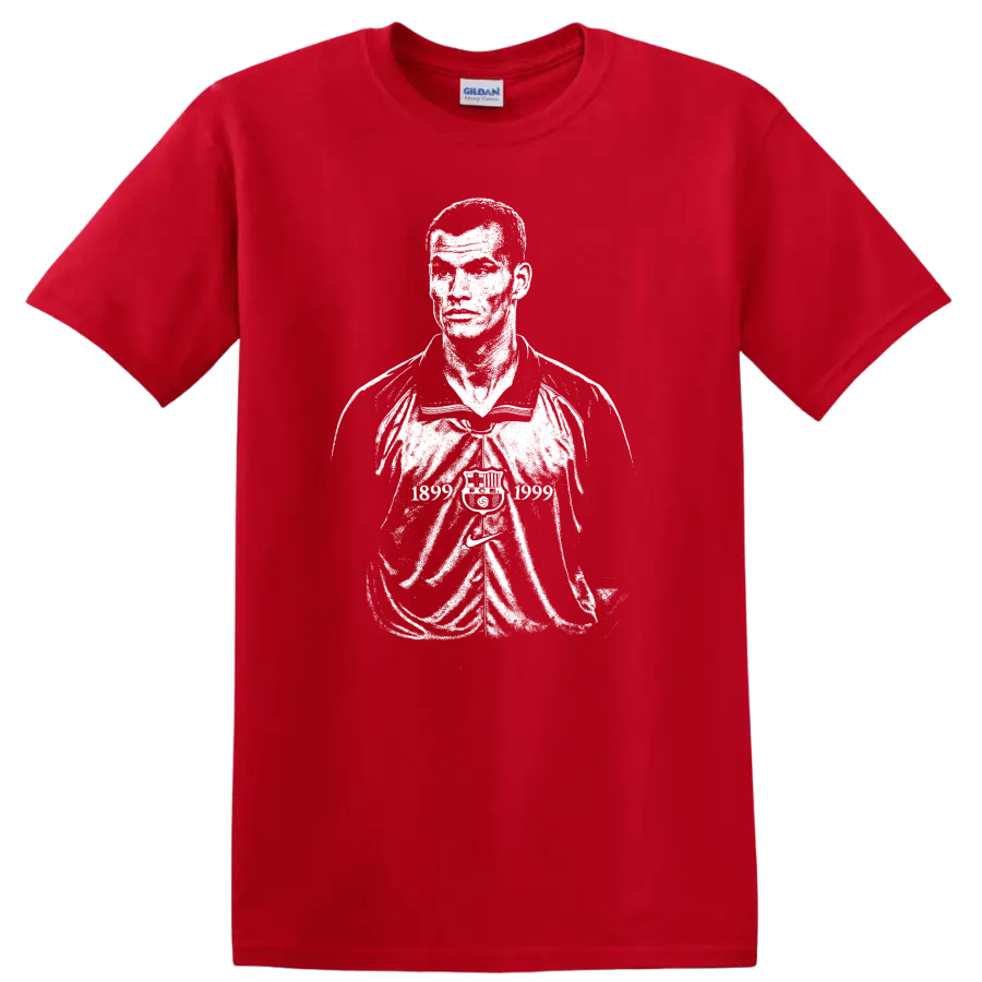 Retro black and white Rivaldo soccer portrait graphic T - Red