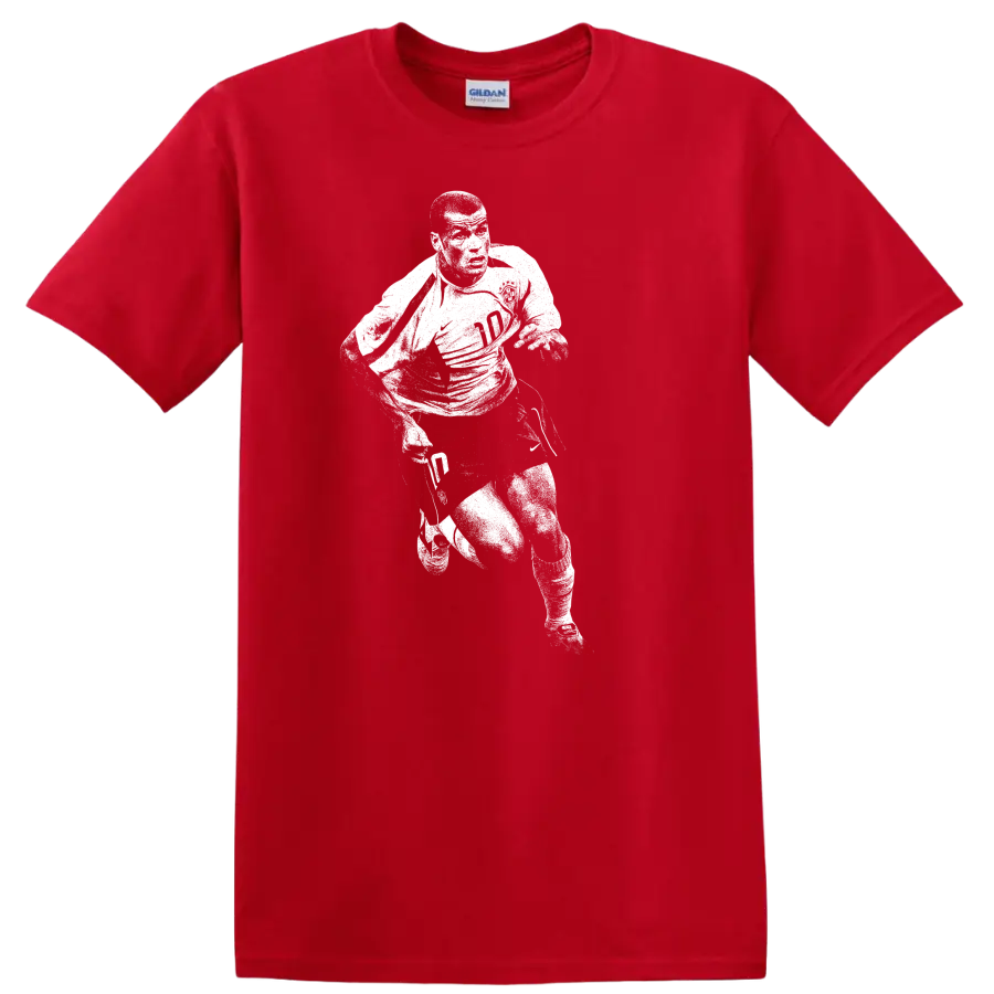 Retro Ronaldo Nazário soccer player silhouette portrait T - Red