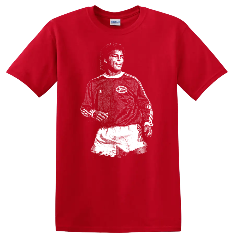 Retro soccer legend portrait of Romário in high-contrast black and white T Shirt - Red
