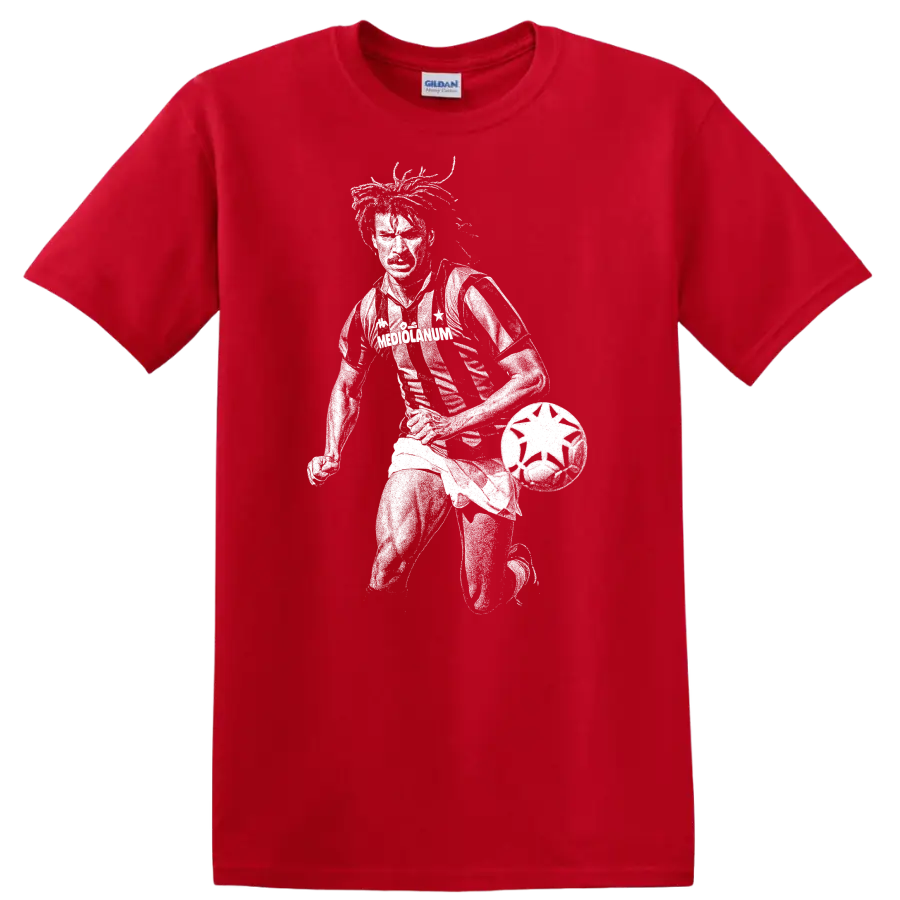 Retro black-and-white Ruud Gullit soccer portrait silhouette T - Red