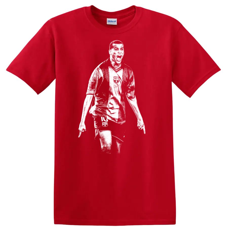 Black and white retro soccer portrait of Rivaldo style T - Red