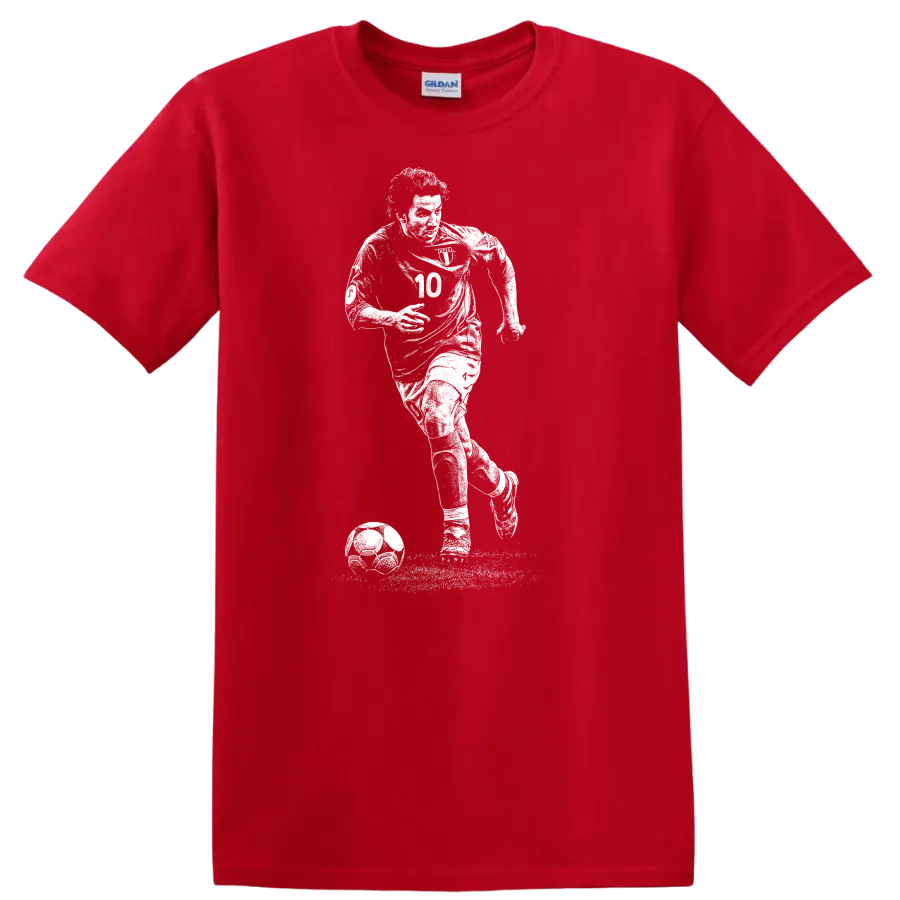 Black and white retro soccer portrait of Alessandro Del Piero T Shirt - Red
