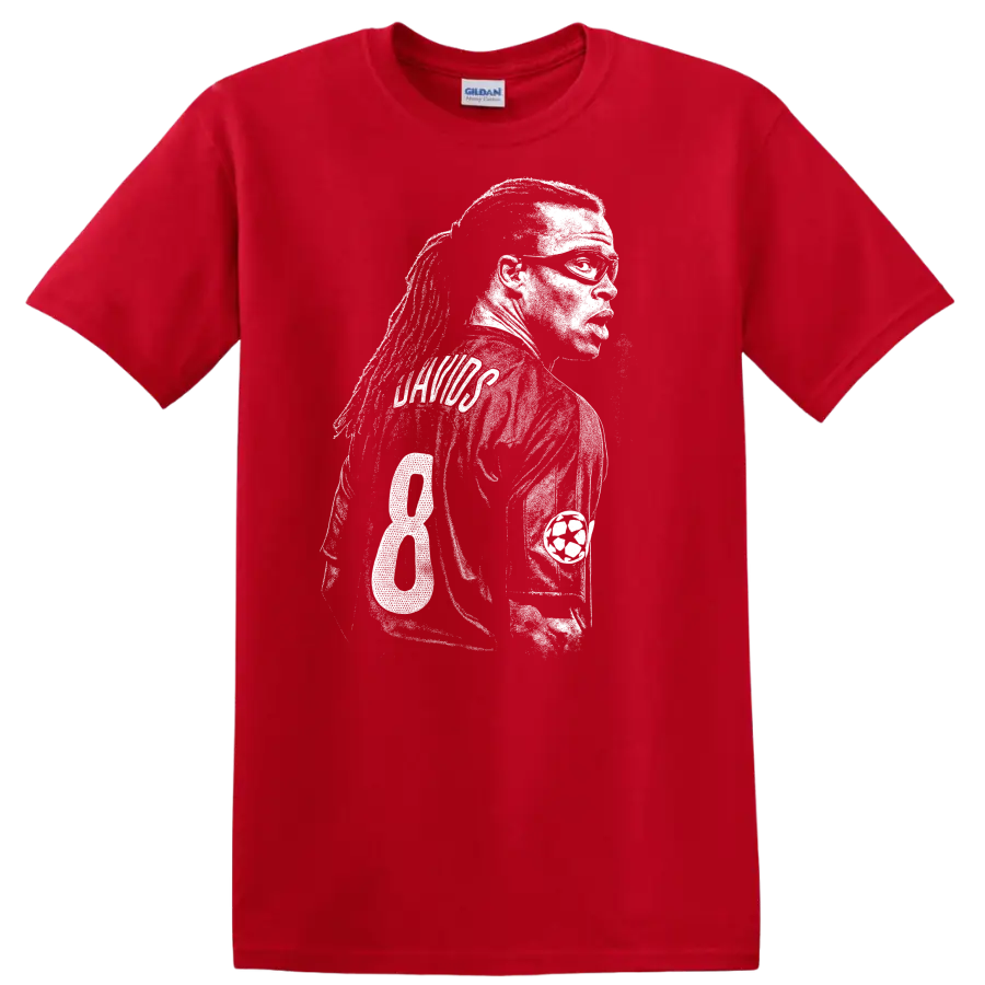 Black and white retro soccer player portrait design T - Red