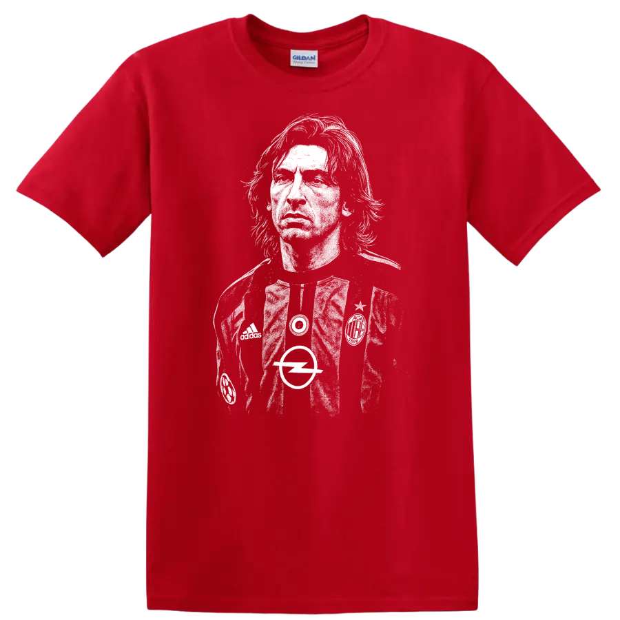 High-contrast retro Andrea Pirlo soccer portrait T Shirt - Red