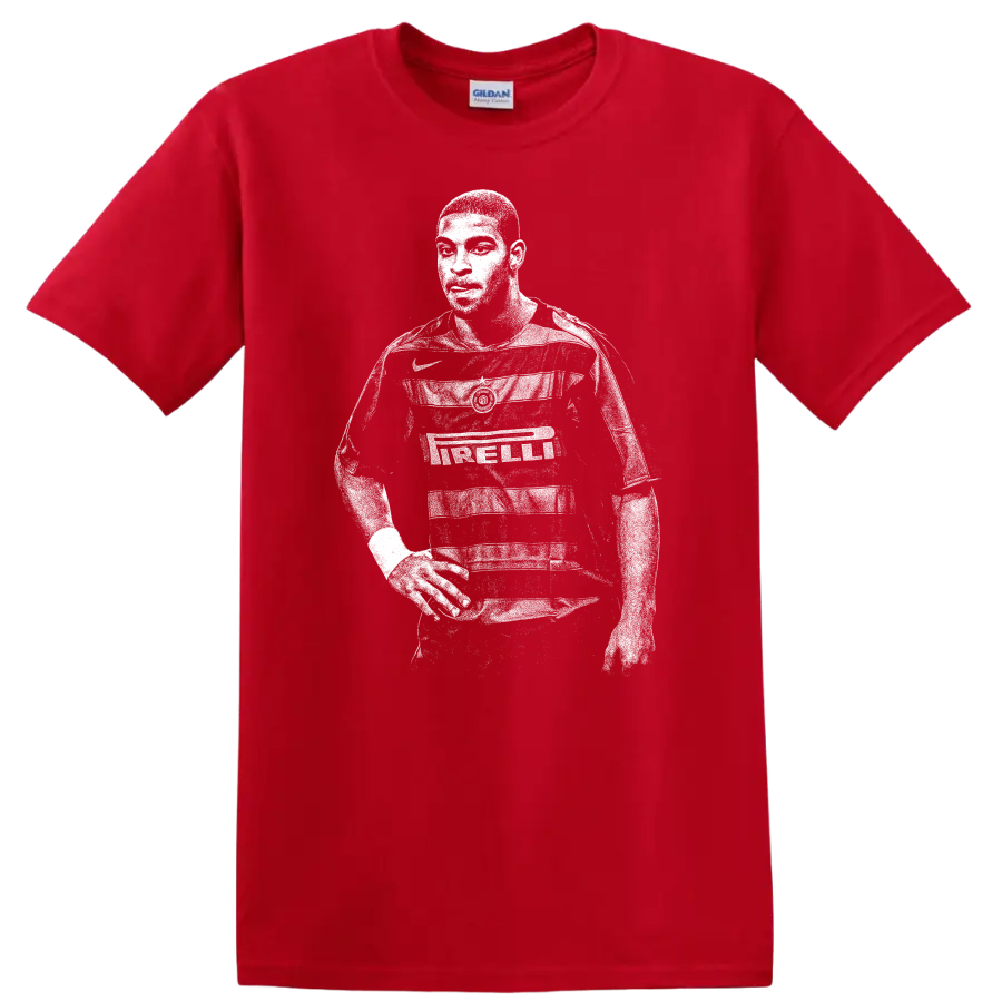 Retro soccer player portrait of Adriano Leite Ribeiro in black and white T shirt - Red
