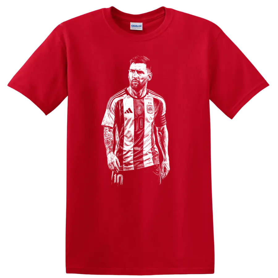 Retro soccer Lionel Messi portrait legend style T - Red