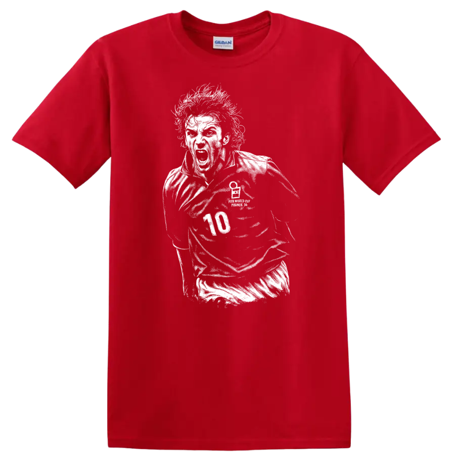 Black and white retro soccer portrait of Alessandro Del Piero style T-shirt - Red
